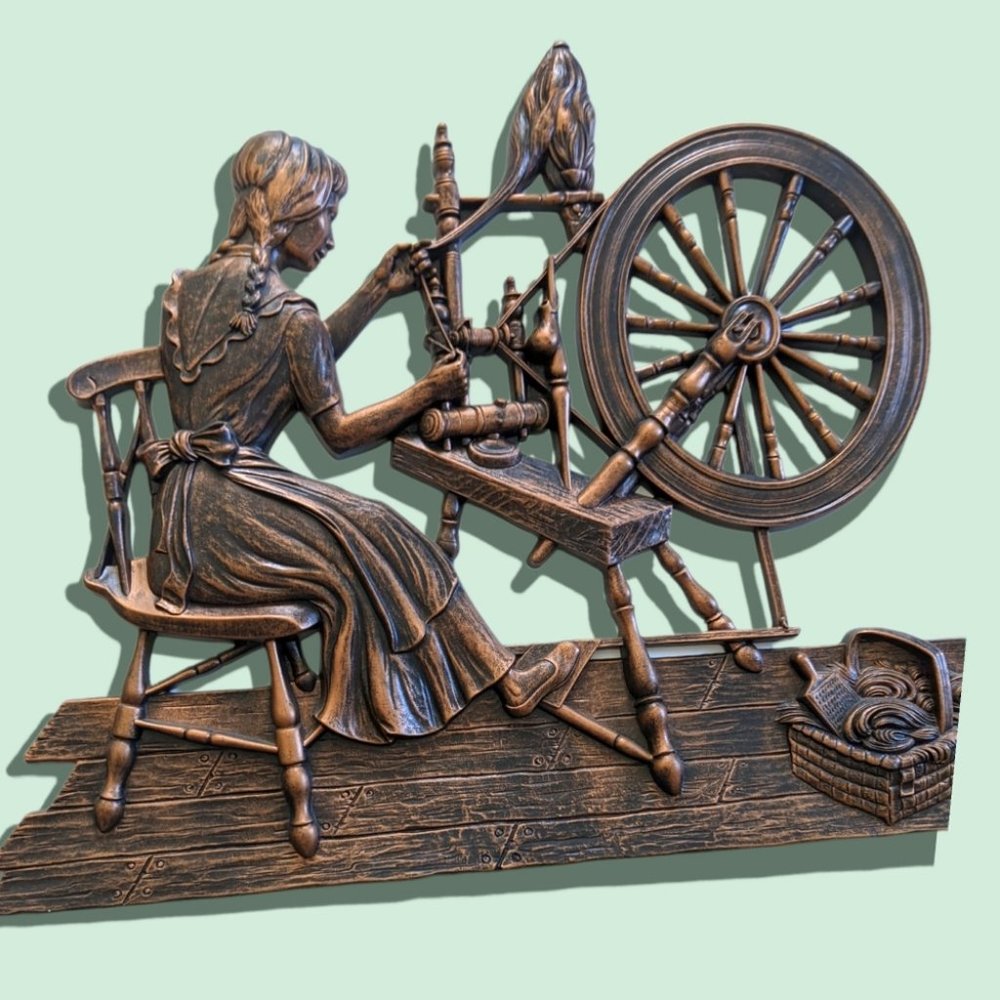 Charming Vintage “Spinning Jenny” Wall Plaque by Coppercraft